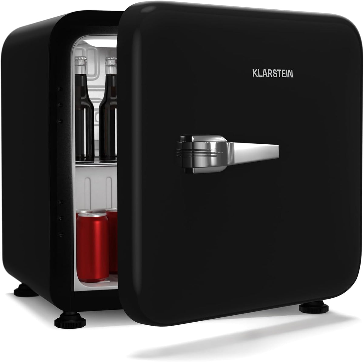 Klarstein Mini-Kühlschrank, 40 dB, 43 L, Schwarz, Audrey Evo Mini Kühlschrank - Retro-Design, Leise, Kompressor
