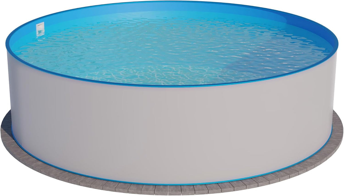 Planet Pool Stahlrahmenpool, 400x120 cm, 0,6 mm, Weiß/Blau, Stahlwand rund Exklusiv, Stahl weiß, Folie blau, Einhängebiese