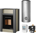 Aquaflam Kaminofen, 11 kW, Grau/Beige/Schwarz, KS2810 Vario Lend Basic Wasserführender Olive Komplett-Set