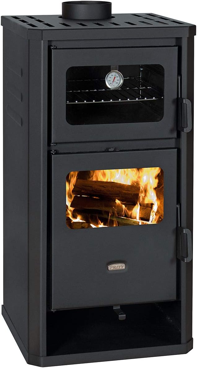 Prity Backofen, 49 x 46 x 93 cm, 101 kg, 12 kW, Schwarz, Kaminofen mit -, Holz, Holzbriketts, Metall, Freistehend