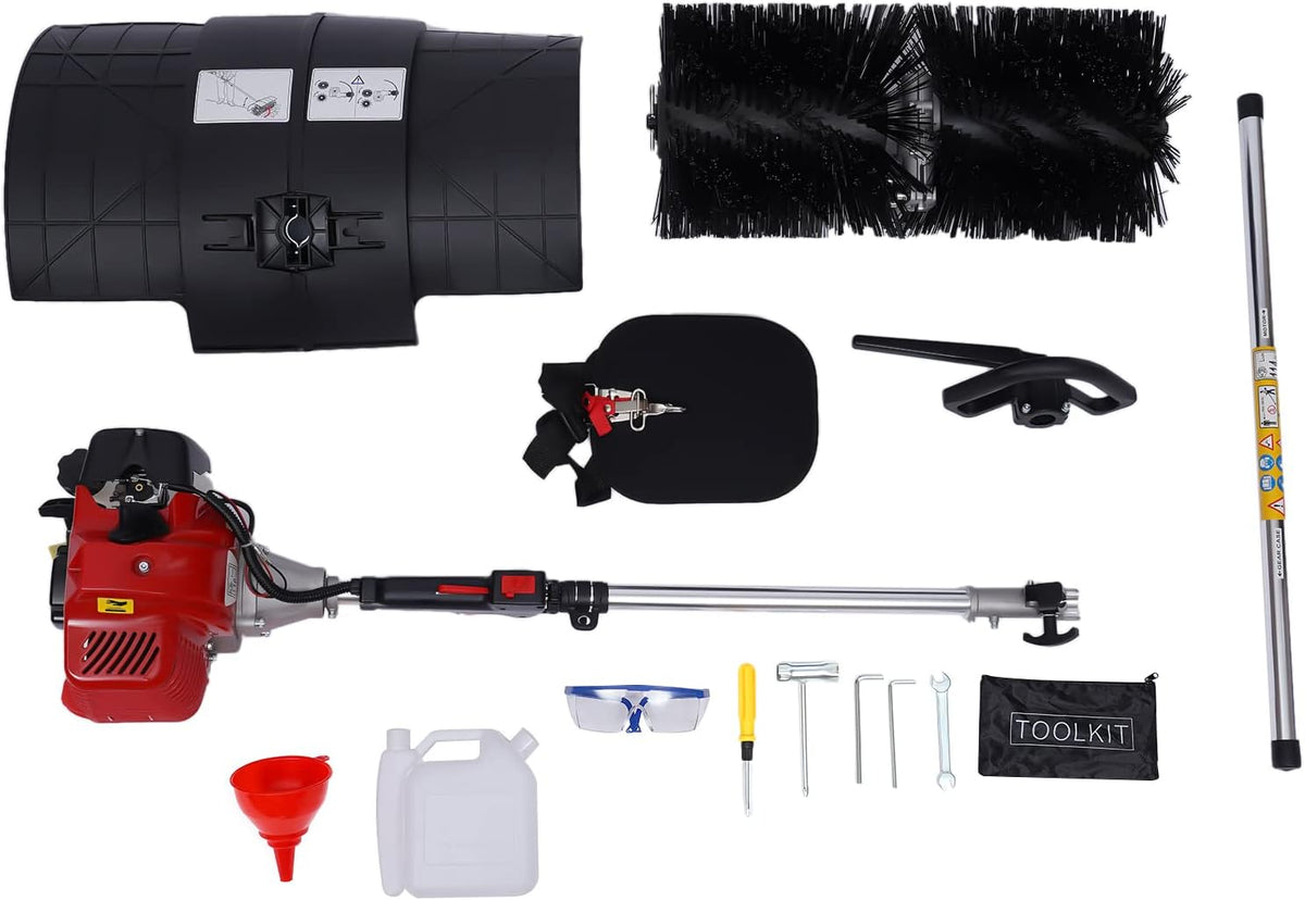 BuRuiYoten Schneefräse, 1.7kw / 2.3hp, Rot/Schwarz/Silber, Benzin Motorbesen Kehrmaschine Schneeschieber SchneeräUmer