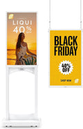 MWE Digital-Signage-Display, 32 Zoll, Schwarz, Digitaler Kundenstopper mit Rollen, 2K 1000nit Digitale Werbetafel