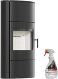 kratki Kaminofen, 150 mm, 8 kW, Schwarz, Rollo mit Raumluftunabhängig Ø, BImSchV Stufe 2, EEK A+ - HKI - Verkleidung mit Kaminscheibenreiniger