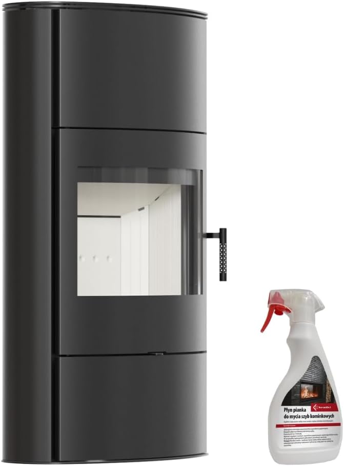 kratki Kaminofen, 150 mm, 8 kW, Schwarz, Rollo mit Raumluftunabhängig Ø, BImSchV Stufe 2, EEK A+ - HKI - Verkleidung mit Kaminscheibenreiniger