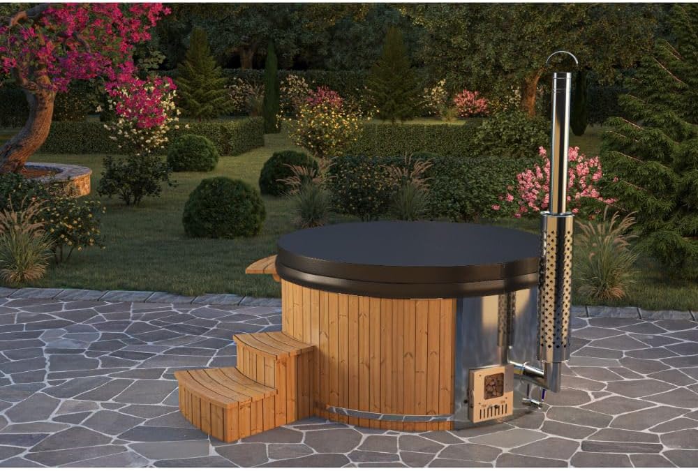 FinnTherm Badewannen mit Sprudelfunktion, 180 cm, 30 kW, Holz/Schwarz/Edelstahl