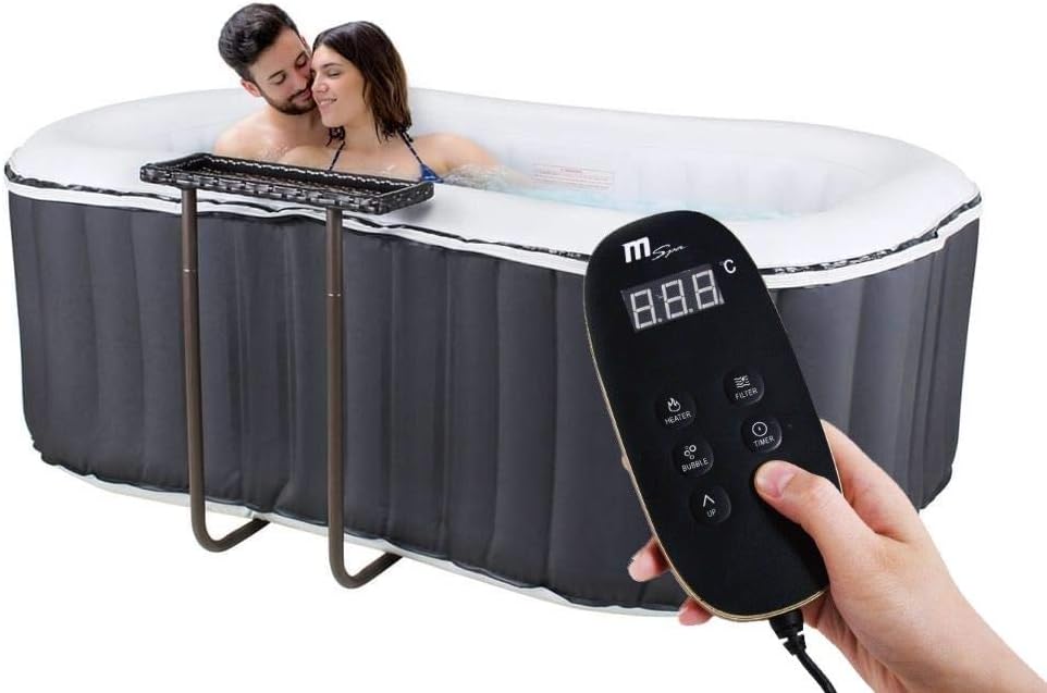 SHATCHI Badewannen mit Sprudelfunktion, Anthrazit/Weiß, Nest Delight 2 Bathers Bubble Spa tragbares, aufblasbares