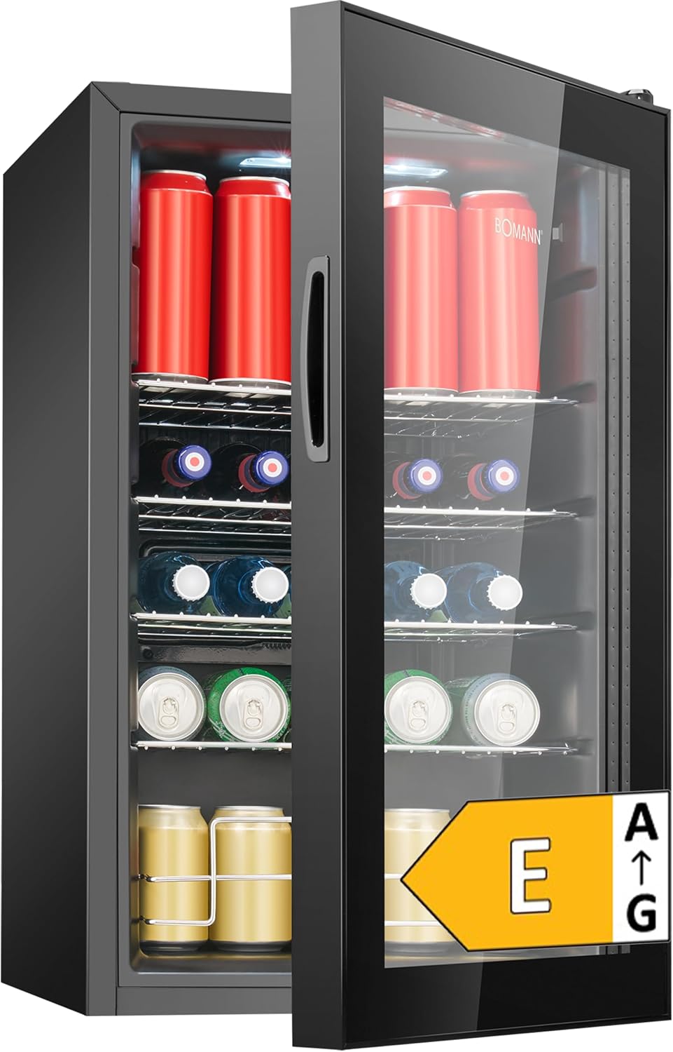 Bomann Getränkekühlschrank, 0,33 l, 74 cm, 63 L, Schwarz, ® Kühlschrank mit Glastür, Flaschenkühlschrank, Platz für bis zu 89 Dosen