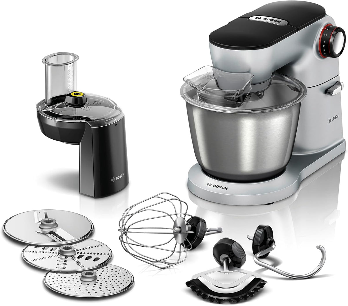 Bosch Universalküchenmaschinen, 1600 W, 5,5 L, Silber/Schwarz, Küchenmaschine OptiMUM, Edelstahl-Schüssel, spülmaschinenfest