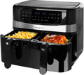 Emerio Heissluftfritteuse, 10 L, Schwarz/Silber, digitale DOPPEL Heißluftfritteuse AirFryer Frittieren