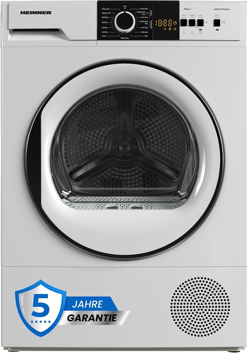 HHPD Wärmepumpentrockner, 9 kg, Schwarz, V9T1CHA++, Energieeffizienzklasse A++, 15 Trockenprogramme, LED-Display