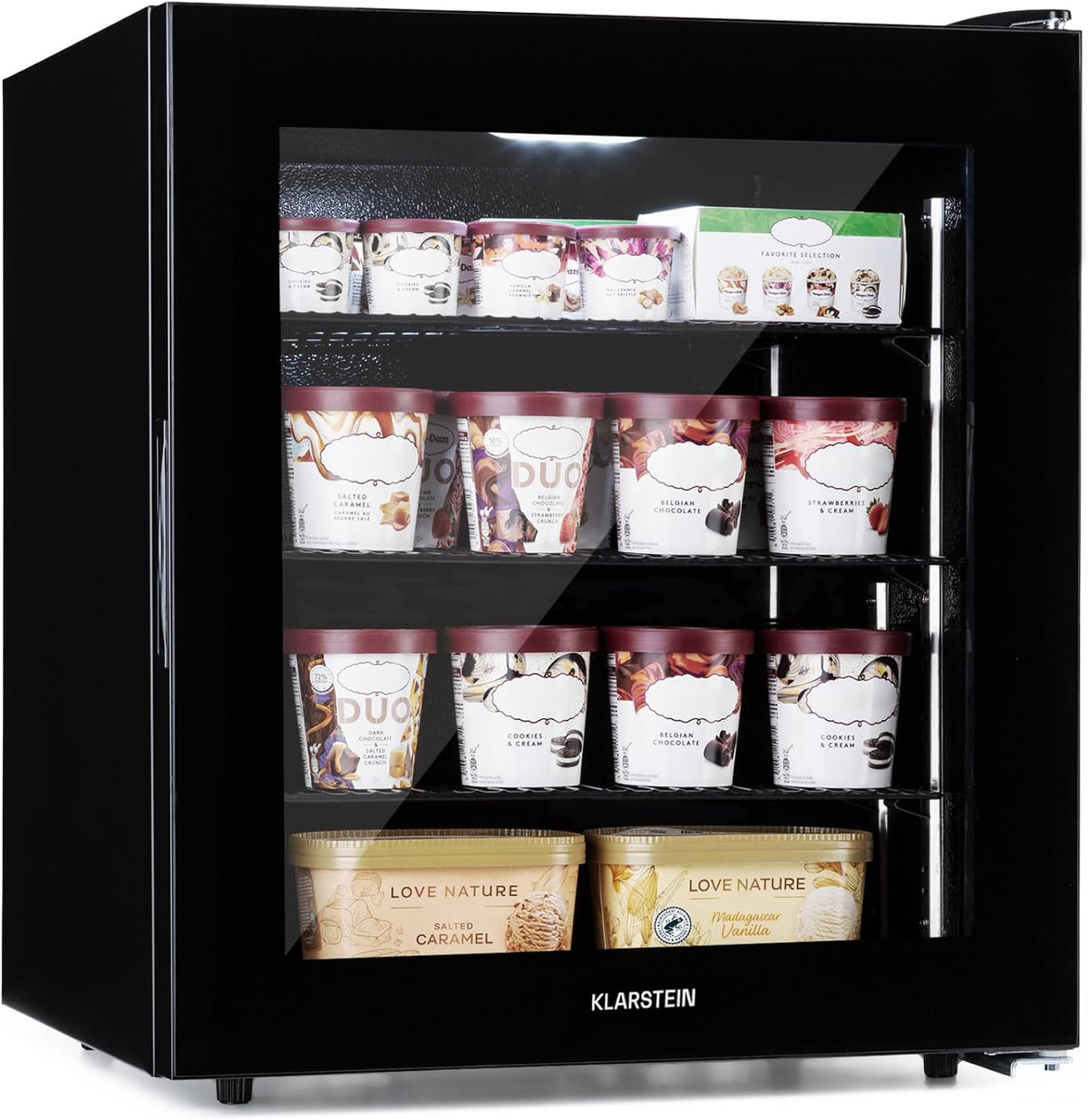 Klarstein Gefrierschrank, 88 Liter, Schwarz, IceAge - Tiefkühlschrank mit Glasfront, Thermostat mit 5 Stufen, 0 bis -18 °C