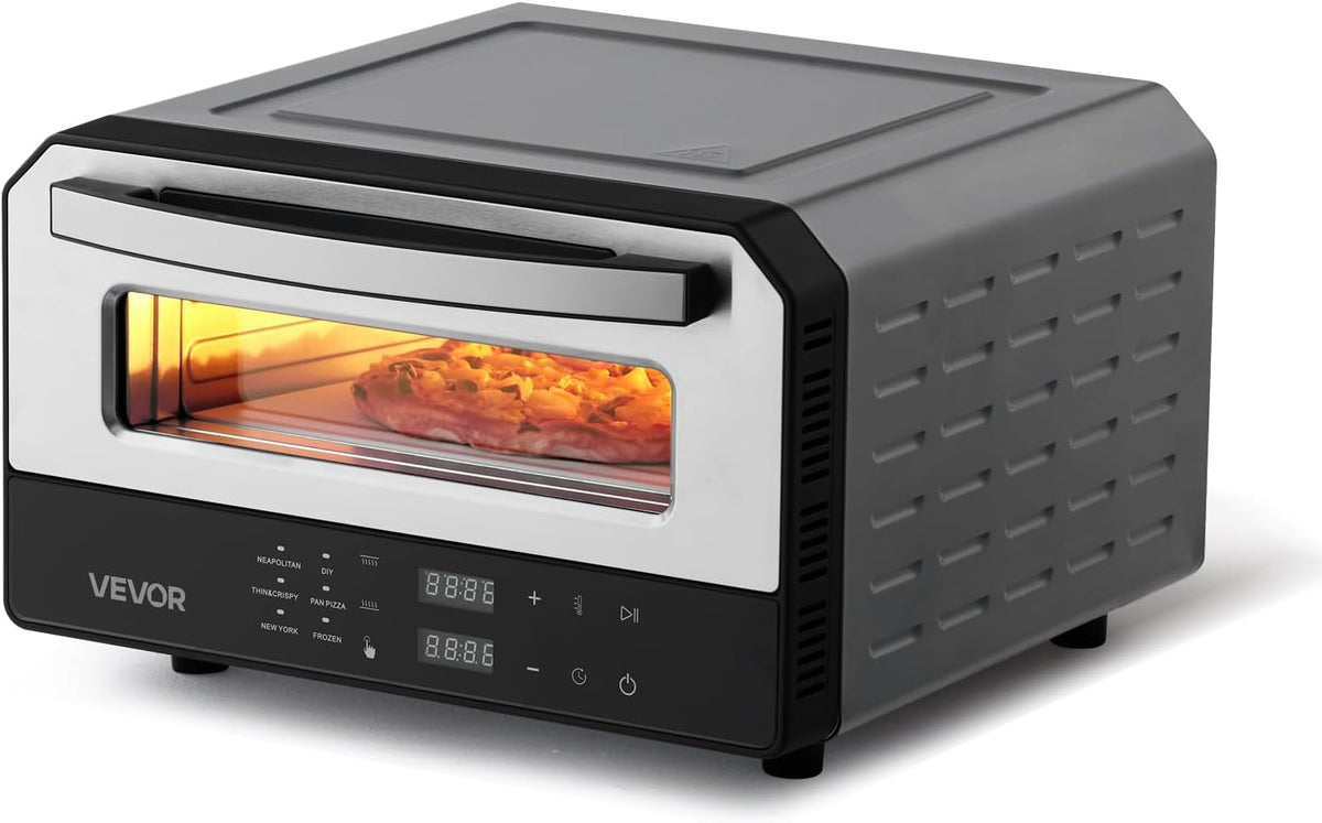VEVOR Pizzaofen, 30,5 cm, Schwarz/Silber, intelligenter Indoor- mit 5 voreingestellten Arbeitsplatten, Pizzakocher mit Touch-Srceen