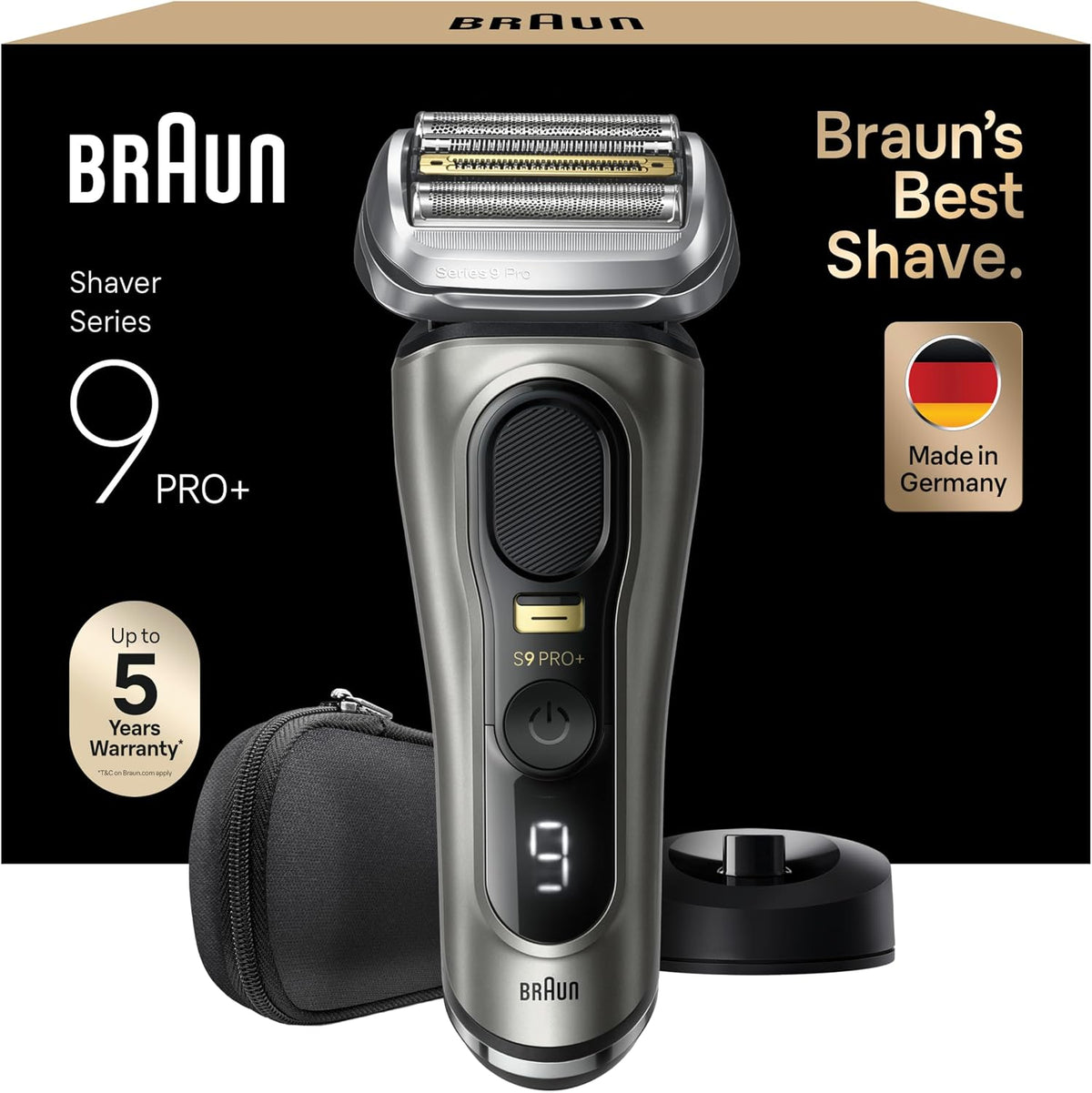 Braun Elektrorasierer, Silber/Schwarz, Series 9 Pro+ Rasierer Herren Elektrisch, mit 5 Pro Rasierelementen, Langhaarschneider ProTrimmer