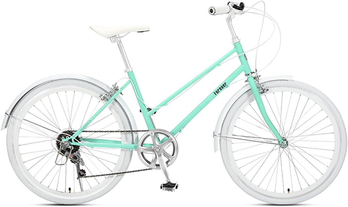 ZXQZ Fahrrad, 24 Zoll, Grün/Weiß, Bike, Retro, 7 Speed Commuter Bike Lady Schritt Durch Urban Bike, für Dating-Geschenke (Color : Green)