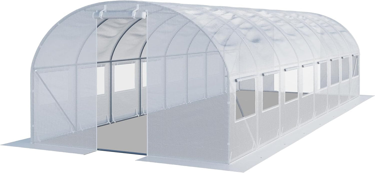 TOOLPORT Gewächshaus, Weiß/Transparent, Folien 4x8m stabil & langlebig mit Fenster - reißfeste PE