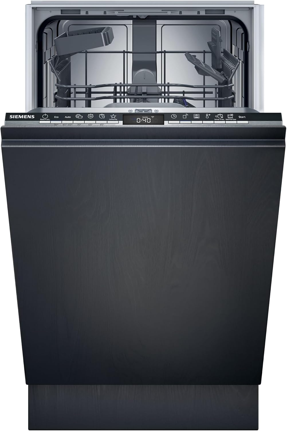 SIEMENS Geschirrspüler, 45 cm, Schwarz, SR63EX24KE, iQ300 Smarter Vollintegriert, breit, Made in Germany, Besteckkorb