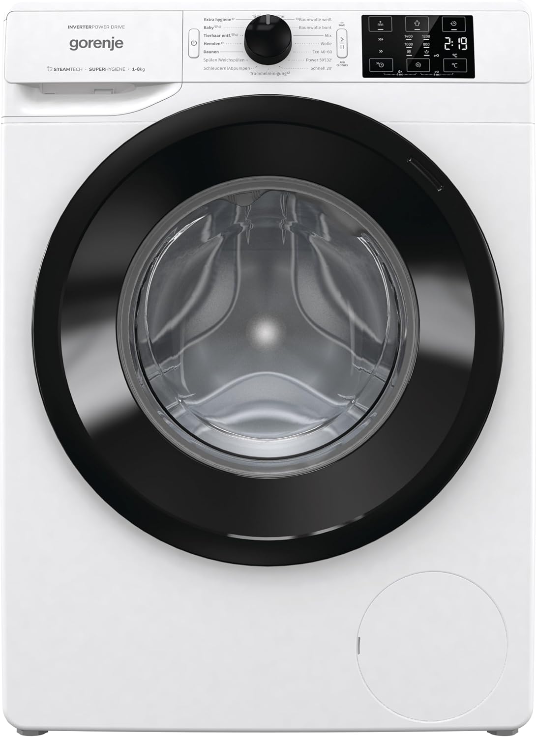 Gorenje Waschmaschine, 8 kg, weiß/schwarz, WNEI 84 APS mit Dampffunktion / / 1400 U / 16