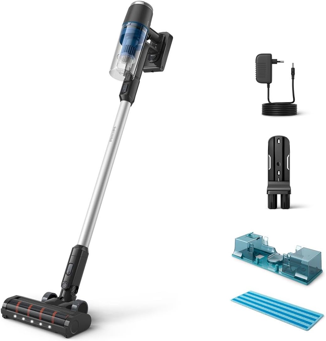 Philips Staubsauger, 1,5 kg, Schwarz/Silber/Blau, Kabelloser Akku- 3000 Serie Aqua, Staubsaugen und Wischen, Integrierter Hand