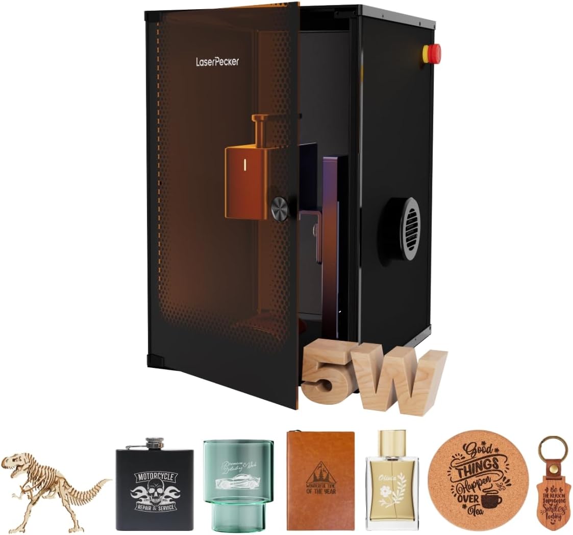 LaserPecker Dunstabzugshaube, 600 mm, Schwarz/Orange, LP2 Laser Graviermaschine mit Sicherheitsabdeckung, /s für Holz
