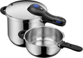 Schnellkochtopf-Set WMF Perfect Schnellkochtöpfe, 6,5l, 3l, Silber/Schwarz, Plus One Pot Induktion 2-teilig, Dampfkochtopf + großes Kochsignal