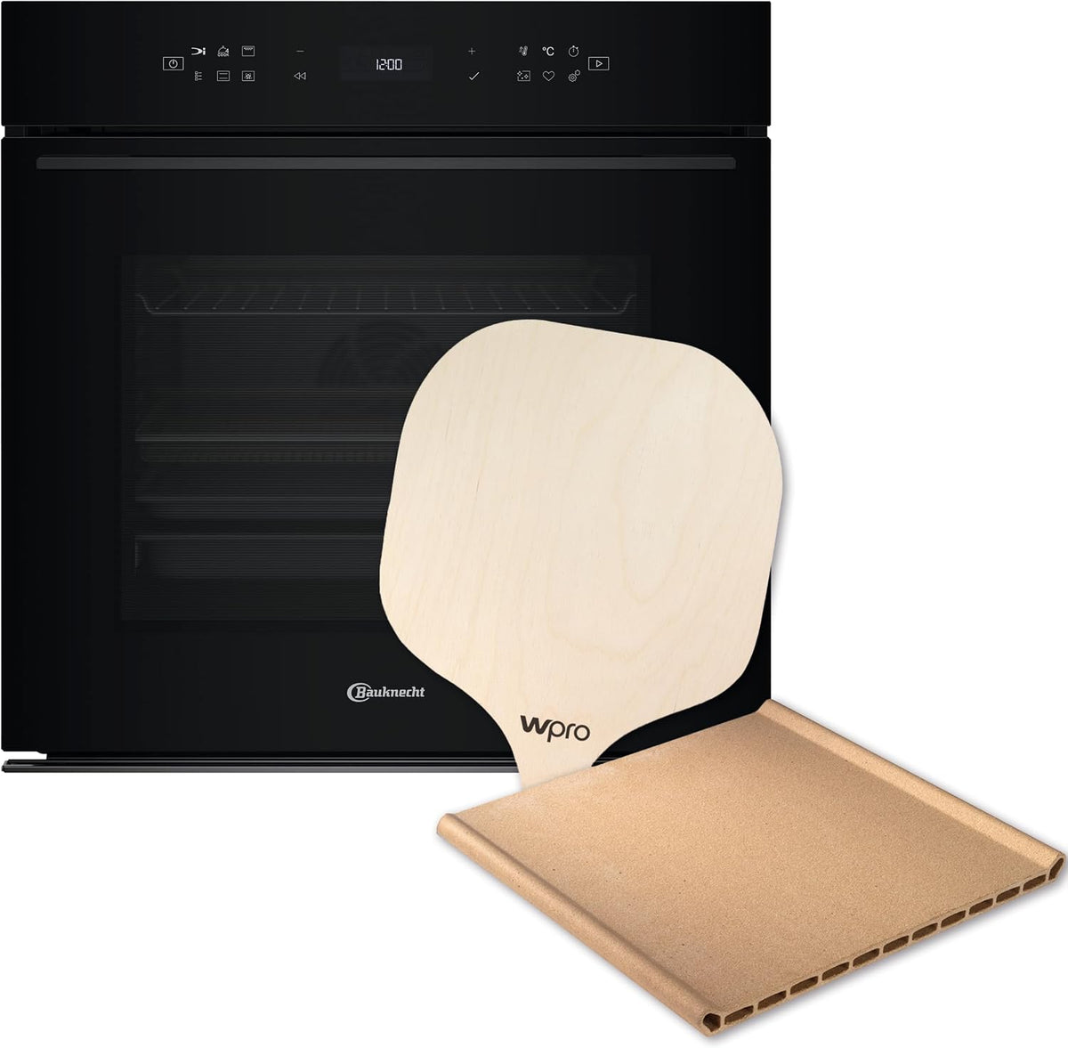 Bauknecht Backofen, 60 cm, 73 l, Schwarz, BBI7 310C PIZZA Einbau-, inkl. Pizzastein & Holzschieber, 310°C Pizzafunktion