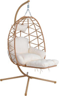 Hängesessel VIXLON, 200 kg, Beige/Hellbraun, mit Gestell & Fußstütze, Klappbarer Egg Chair Outdoor, Belastbar bis