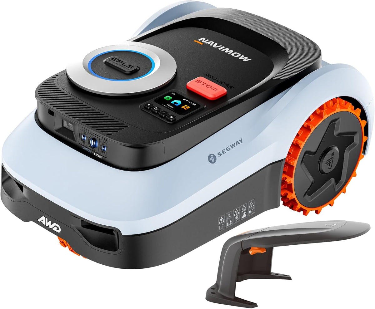NAVIMOW Mähroboter, 2000 m, Schwarz/Weiß/Orange, Segway i220 LiDAR Pro mit Garage M Empf. ², LiDAR+Vision+NRTK-Navigation