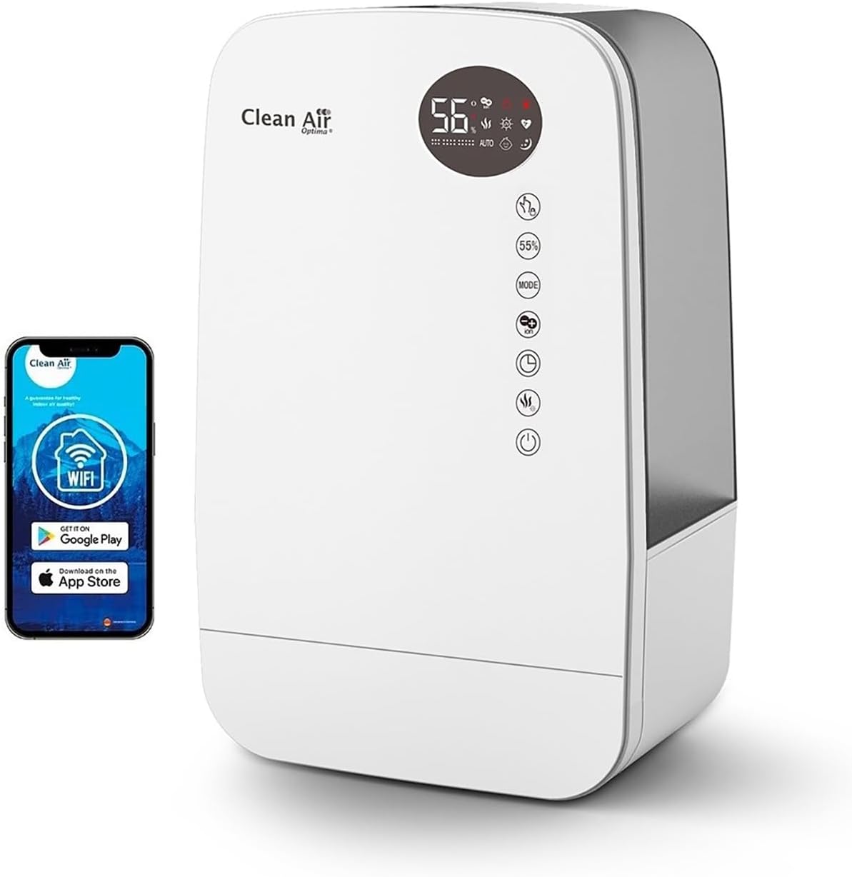 Clean Air Optima Dunstabzugshaube, 5,5 Liter, 160 m, 607 W, 65m, Weiß/Grau, Luftbefeuchter mit Ionisator und Aromatherapie - CA- Smart