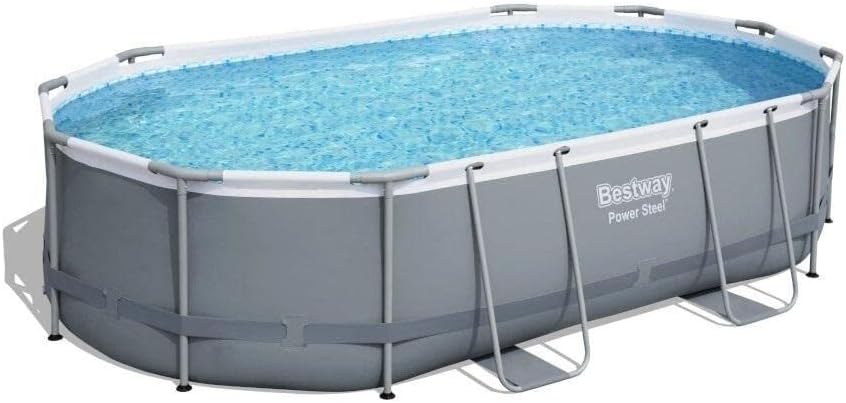 Bestway Stahlrahmenpool, 488x305x107 cm, 10.949 L, Grau/Weiß, 56448-3 Power Steel Aufstellpool