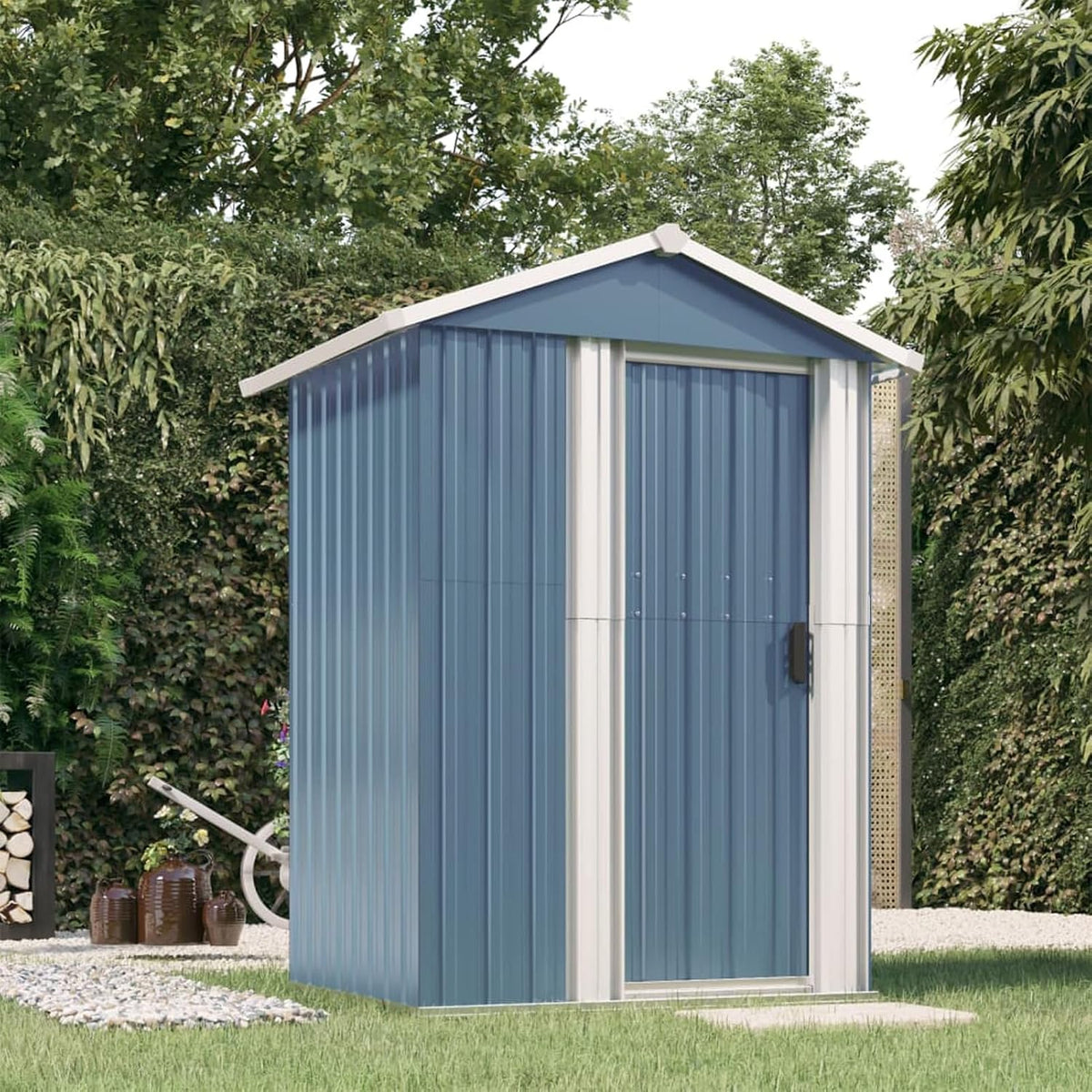 Xichuzi Gerätehaus, 126x97,5x177 cm, Verzinkter Stahl, Blau/Weiß, Geräteschuppen, Gartenhaus, Fahrradunterstand