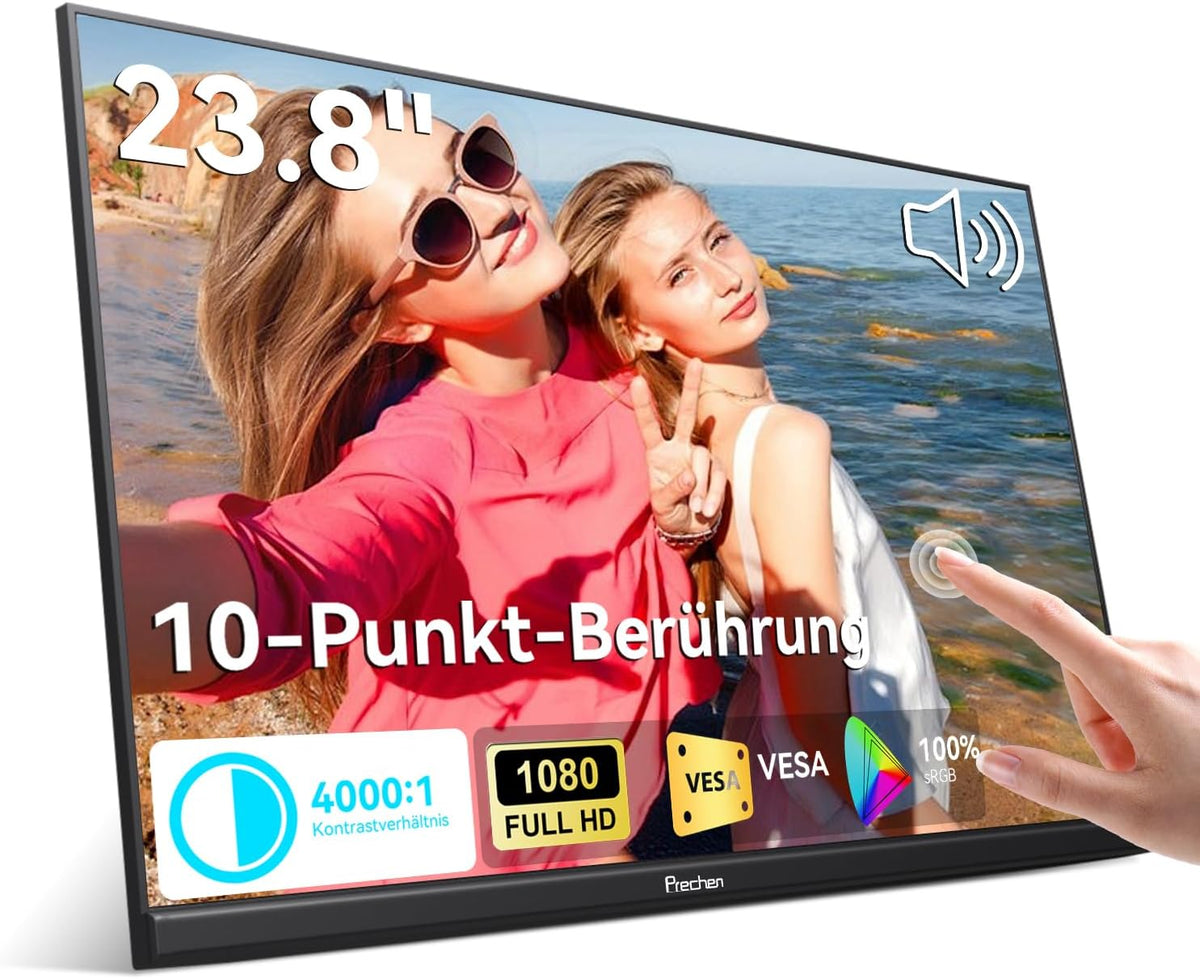 Prechen Laptop, Schwarz, 8' Großer Portable Touchscreen-Monitor, 100% sRGB VA FHD 1080P, 4000:1 Kontrast, VESA