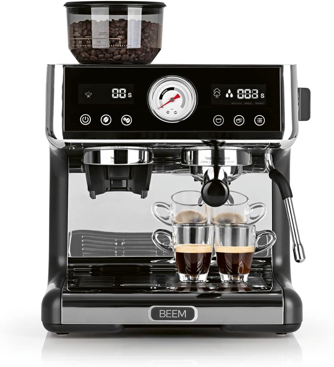 BEEM Kaffeemaschine, Silber/Schwarz, ESPRESSO-GRIND-EXPERT Premium Espresso-Siebträgermaschine, 2-Thermoblöcke