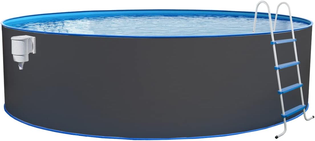 STEINBACH Stahlrahmenpool, 350 x 120 cm, 10.400 l, Grau/Blau, Stahlwandpool Set Nuovo, 011101G, Runder Pool in Grau für bis zu Wasserinhalt