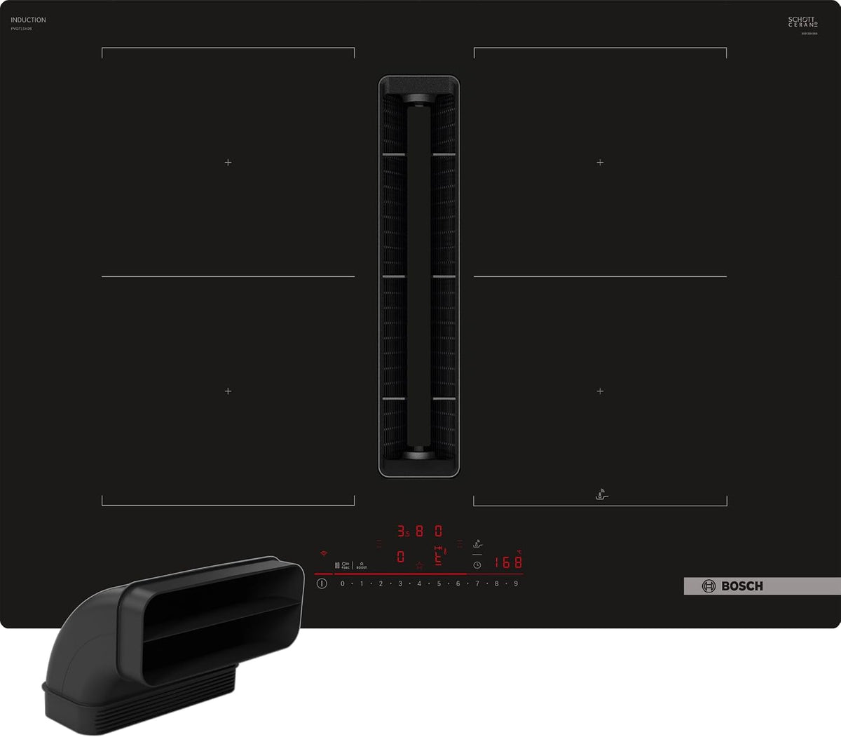Bosch Kochfeld, 70 cm, Schwarz, PVQ711HGA7, Serie 6 Smartes Induktions mit Dunstabzug (autark), breit, Mit Flachkanal L