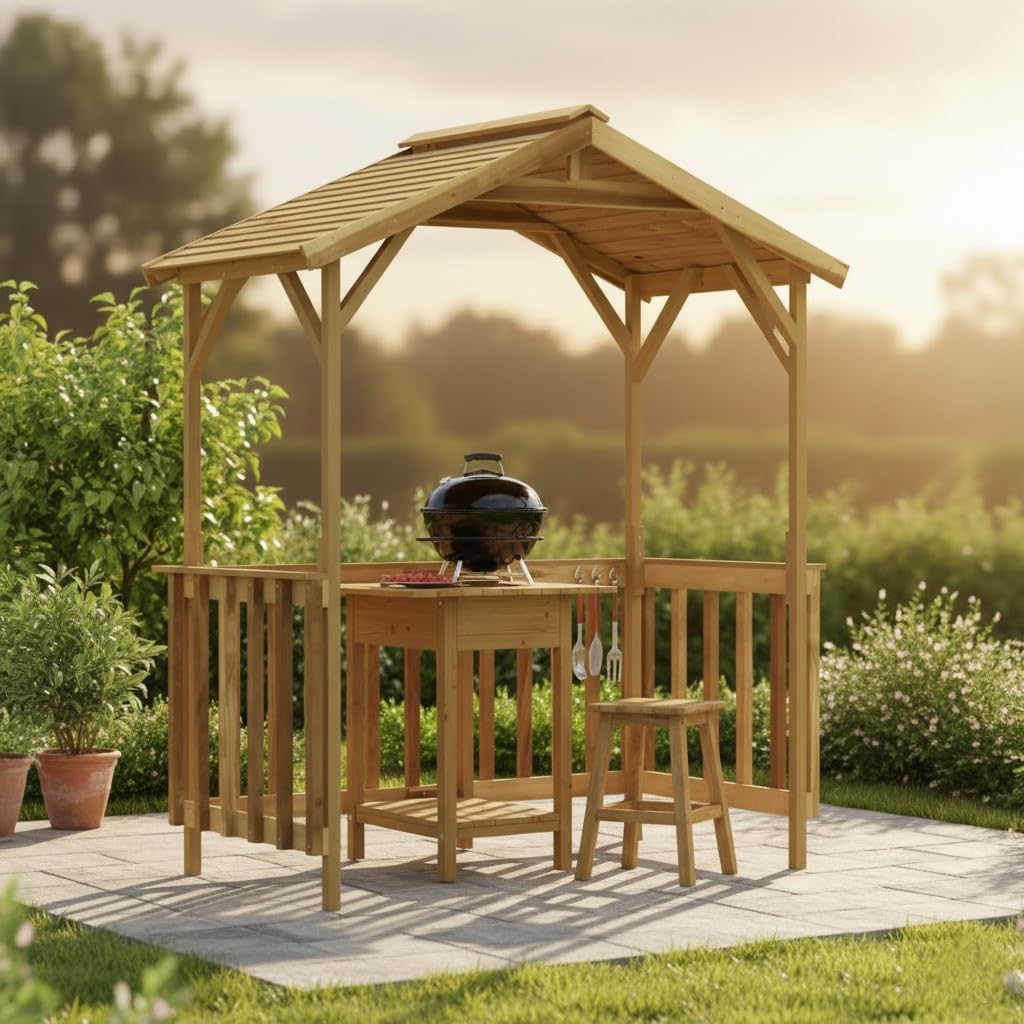 Gerätehaus Woonisher, 163,5x93x210 cm, Kiefernholz, grün imprägniert, Holz, Grillpavillon Kiefern Imprägniert, Gartenhaus Mit Geneigtem Dach
