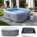 Mendler Badewannen mit Sprudelfunktion, 198 cm, Grau/Blau, Whirlpool HWC-N97, 6 Personen, In-/Outdoor heizbar aufblasbar Pumpe PVC laminiert