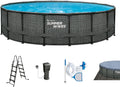 Summer Waves Stahlrahmenpool, 549x132 cm, Grau/Blau, Frame Pool Komplettset, Rund Rattan Optik Grau, Aufstellpool Set