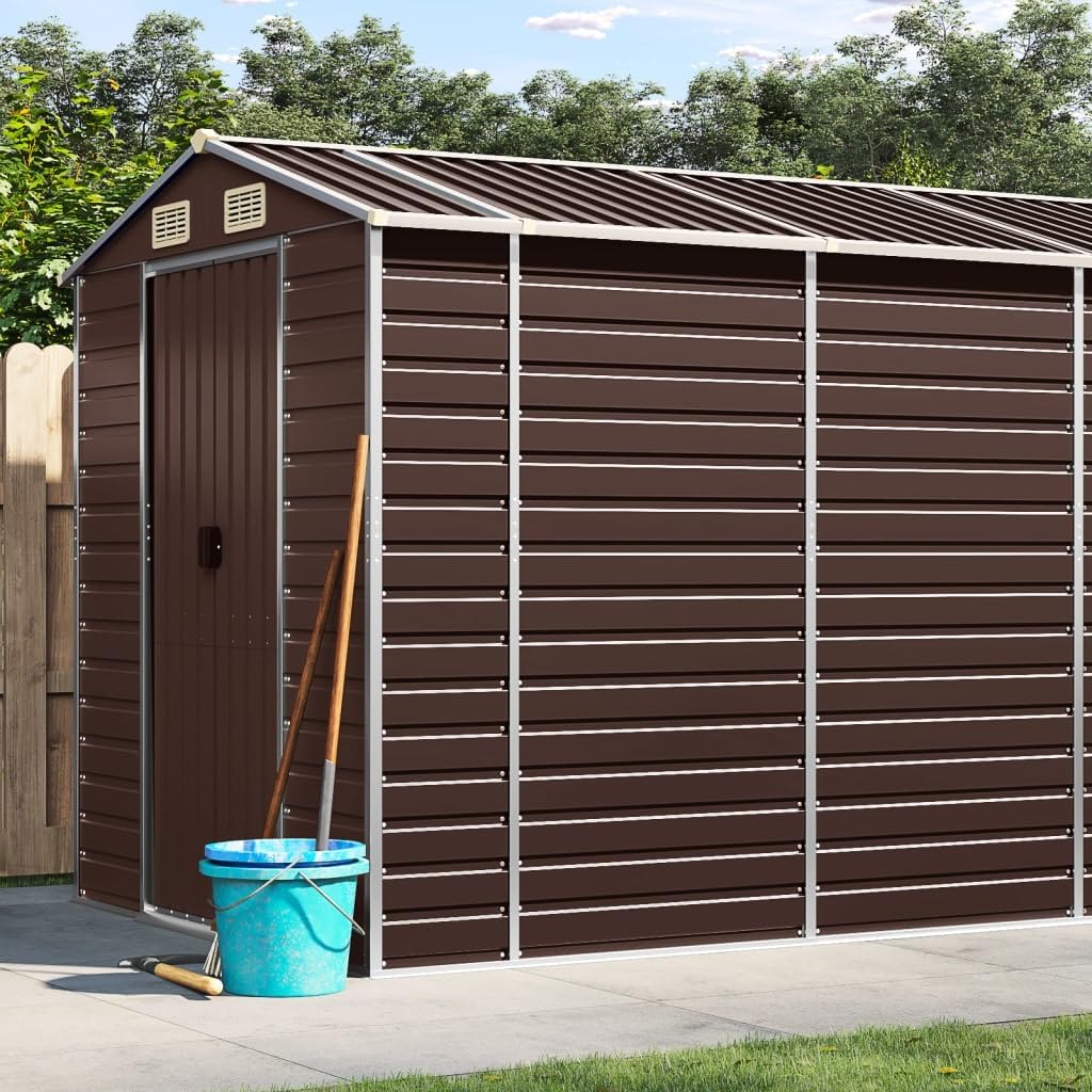 Gerätehaus SECOLI, 191 x 470 x 198 cm, Braun, mit Schrägdach Metallunterstand Fahrradgarage Metall
