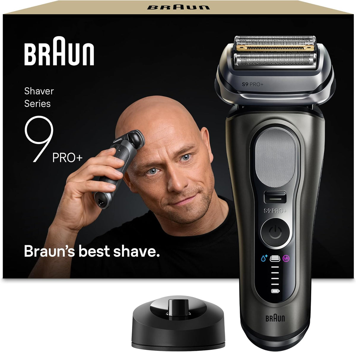 Braun Elektrorasierer, Graphit, Series 9 PRO+ Glatzen Rasierer Herren, für Nass- & Trockenrasur und Glatzenrasierer / Kopfrasierer