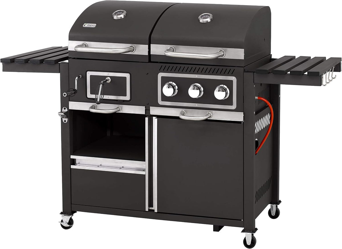 tepro Gasgrill, 173 x 65 x 116,5 cm, 2,9 kW, Schwarz, Gas Kohle Kombigrill Toronto, Grillwagen mit Holzkohle- und -Modus