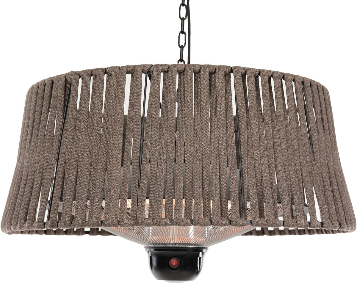 SUNRED Heizstrahler, 1800 W, Braun, Infrarot-Hänge Terasse mit OLEFIN-Schirm und LED-Lampe