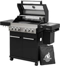 FEUERGOTT Gasgrill, Schwarz/Silber, Hektor 4B-S Edelstahl station 4 Brenner, Infrarot Sear-Brenner, Gusseisen-Grillrost