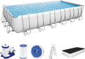 Bestway Stahlrahmenpool, Lichtgrau/Weiß, Power Steel Frame Pool Komplett-Set mit Filterpumpe 732 x, eckig