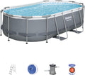 Bestway Stahlrahmenpool, 424 x 250 x 100 cm, Grau/Weiß, Power Steel Frame Pool Set, oval, grau