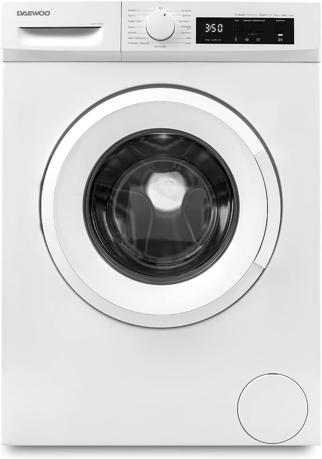 Daewoo Waschmaschine, 9 kg, Weiß, WM914T1WA0DE Frontlader, 1400 U/min, Advanced Inverter Motor, 15 Programme inkl. 15 min Kurzprogramm