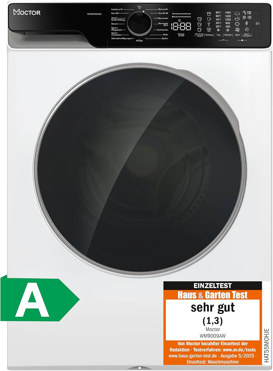 Waschmaschine, 9 kg, Weiß, WM9009AW, Smarte Bedienung mit WI-FI, Moctor App, Mikrofaserfilter, Dampfunktion, Aquastop