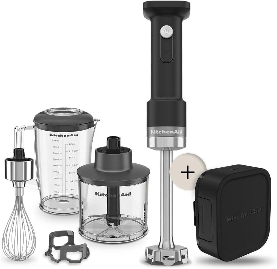 KitchenAid Kabelloser Stabmixer - Go Cordless - 1 L BPA-freier Becher - Schneebesen und Zerkleinerer - Kratzschutz - Edelstahlklingen - Ohne Akku