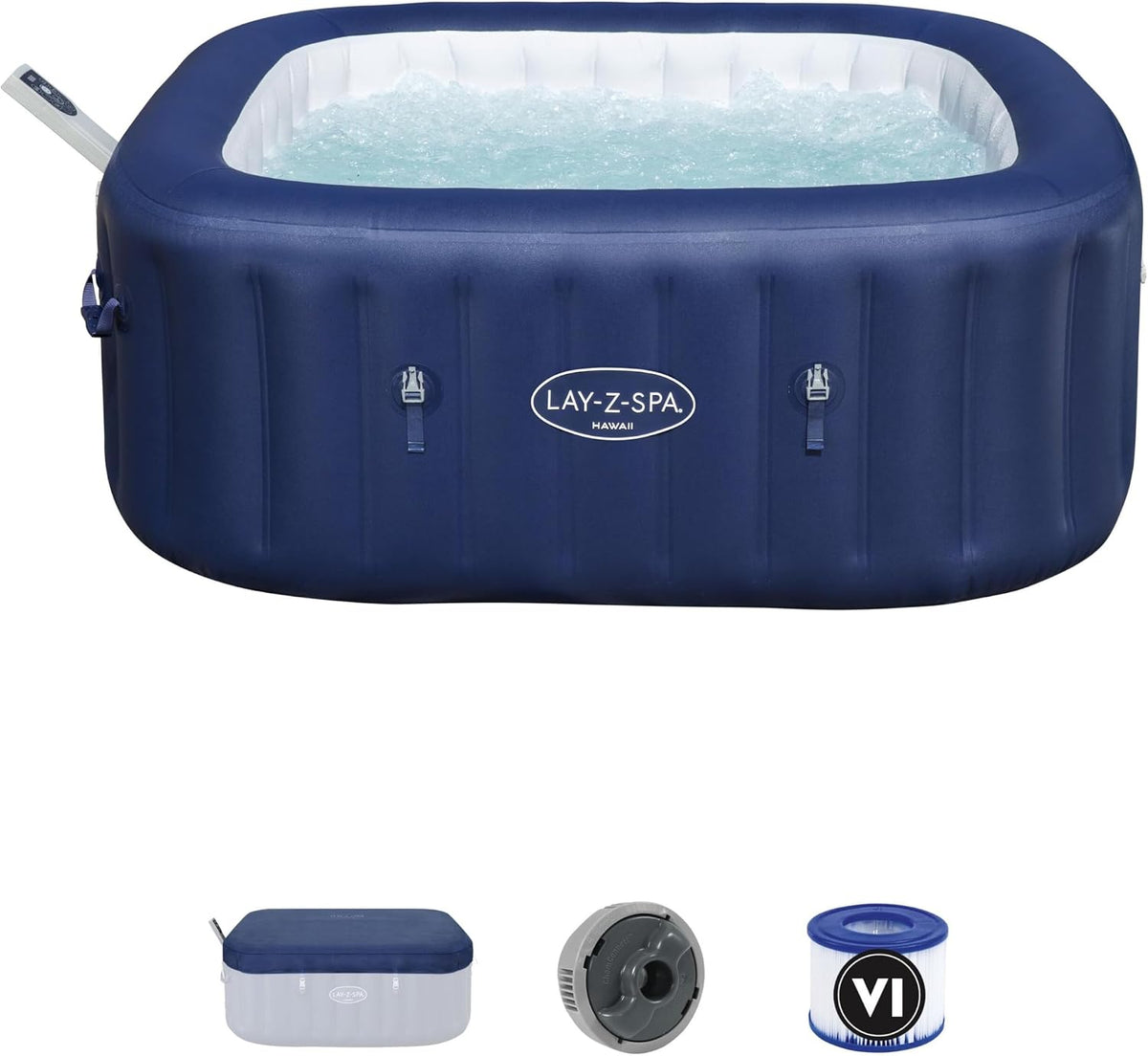 Bestway Aufblasbare Pools, 180 x 180 x 71 cm, Kobaltblau/Weiß, ® Lay-Z-SPA® Energiespar-Whirlpool Hawaii AirJet™