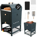 Balheka Pizzaofen, Schwarz, Outdoor 2-in-1 mit Feuerstelle, XXL Zubehör Set inkl. Cordieritstein, Thermometer, Kohleschale & Abdeckhaube