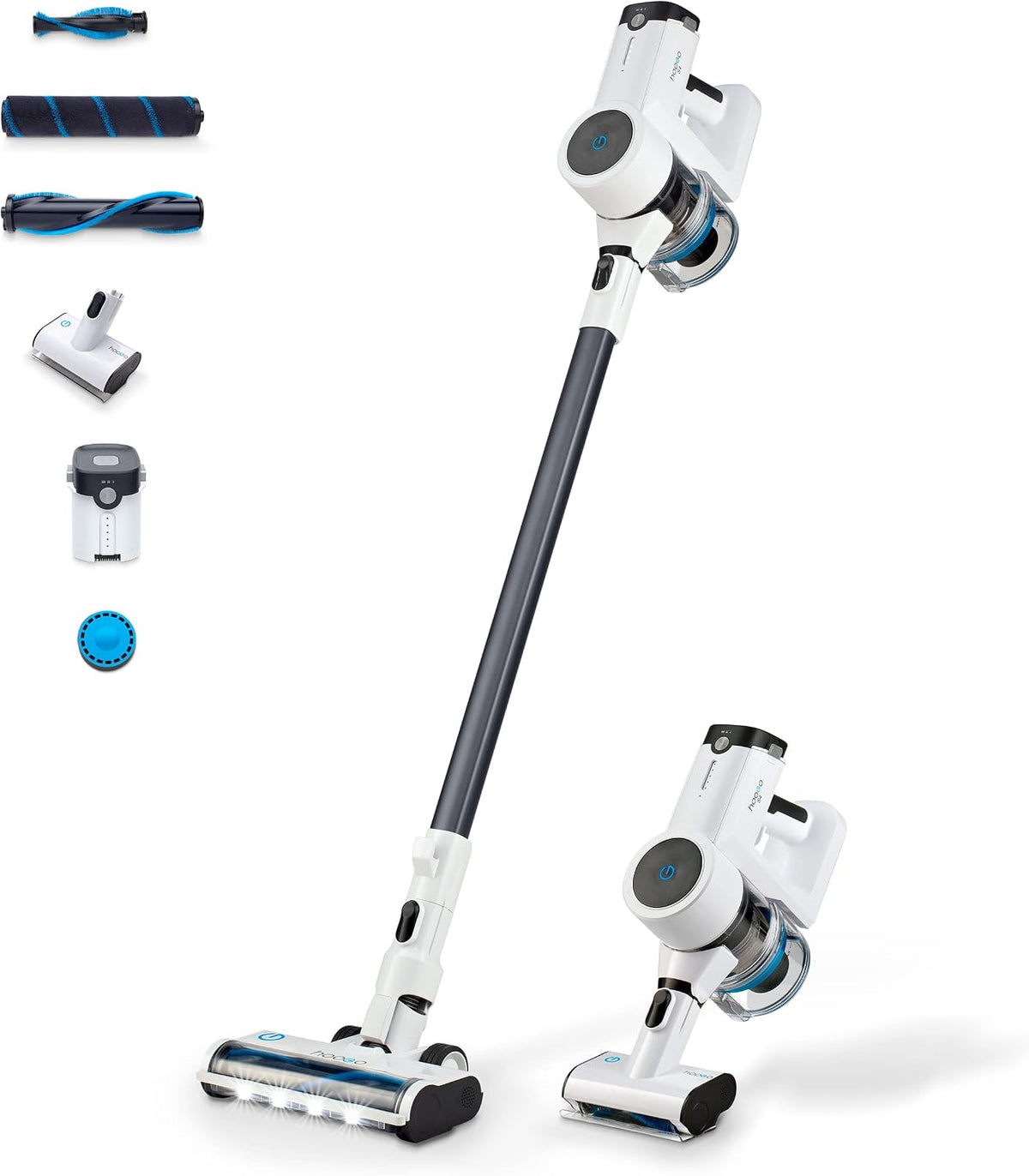 hoogo Staubsauger, 400 W, Weiß/Schwarz/Blau, Akku S4 2in1, 23.000 Pa, beutellos kabellos, Laufzeit bis zu 60 M